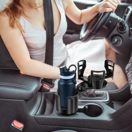 Car Cup Holder Expander, Universal 2 in 1 Large Cupholder Expander Adapter for Car with Adjustable Base, Fits Large Bottles, Snack, Drinks Cups, Black