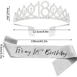 Topfunyy 18th Birthday Tiara and Sash Set - It's my 18th Birthday - Silver Sash, Crystal Crown, Birthday Gift for Girls, 18th Birthday Party Supplies