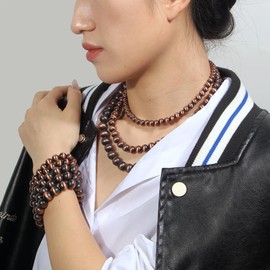 KOSMOS-LI Western Style Three Layer Necklaces Bracelet Earrings Faux Navajo Bronze Beaded Women Jewelry Sets