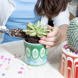UNILPWAY Succulent Plant Pots: Bohemian Ceramic Flower Planter Pot with Drainage Hole&Stopper, Birthday Gifts for Women Modern Stylish Succulent Mini Pot Decor for Indoor and Outdoor