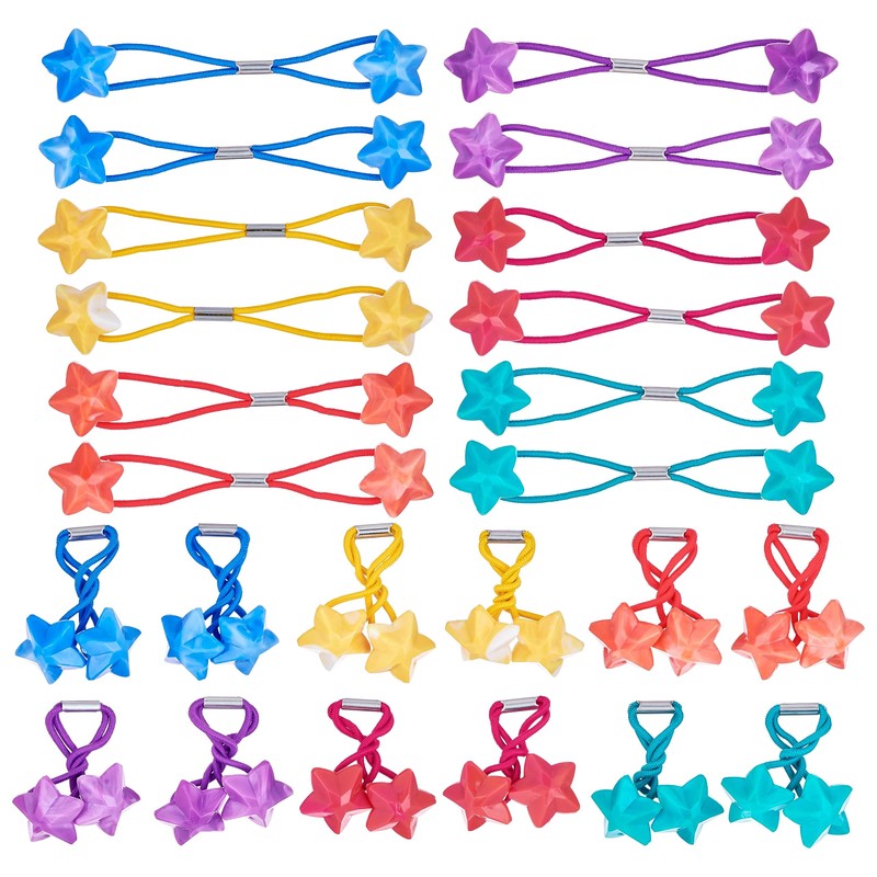 Expressions 24pc Ponytail Balls Hair Elastics,Star-Shaped Multicolored Twin Hair Beads,