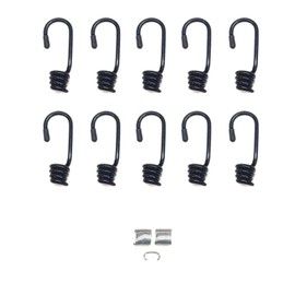 Hook & Cord - Metal Plastic-Coated Spring Hooks - Wire Bungee Cord Hooks - Strong Gauge with End Protective Cap - for Tarps, Covers, Sunshades (10, 3/16" MPC)