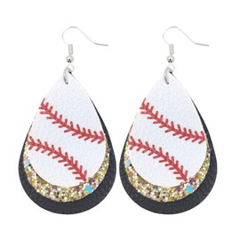 Colorful Layered Baseball Leather Dangle Earrings Shining Sports Ball Earrings for Women Jewelry(A)