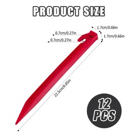 Airoads Tent Pegs Garden Stakes, 9'' 12 Pack Durable and Strong Plastic Tent Stakes for Beach Mat, Camping, Hiking, Garden (Red)