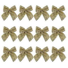 Christmas 12 Mini Tinsel Bows 6cm Tree Decoration - Gold