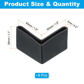 PATIKIL Leg Pads l Shape 1.6" x 1.6", 8pcs Furniture Leg Cover Protectors l Shaped Rubber Furniture Angle Iron Caps, Black