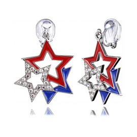 Patriotic 4th of July Earrings for Women,American USA Flag Earrings Red White Blue Star Dangle Earring Memorial Independence Day Jewelry Outfits Accessories (Clip No)
