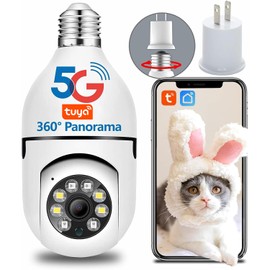 Light Bulb Security Camera TUYA, E27 WiFi Color Night 360 Degree Pan/Tilt Panoramic IP Camera, 2.4GHz 1080P Smart Home Surveillance Kids Cam with Motion Detection Alarm Night Vision Two Way Talk