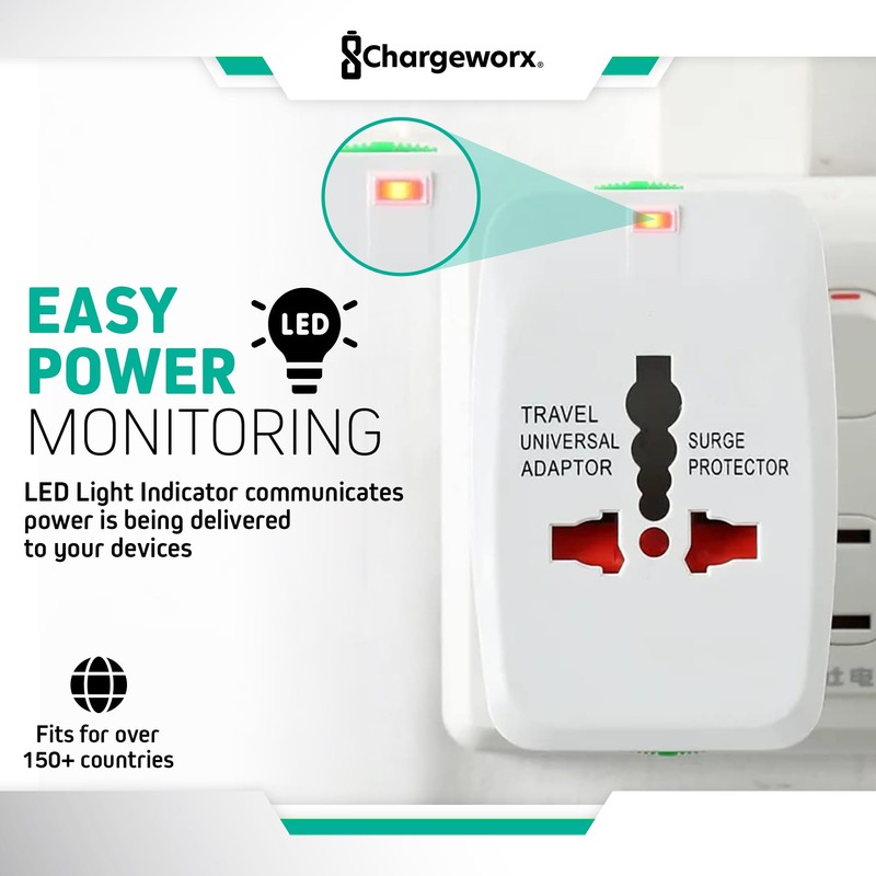 ChargeWorx International Power Adapter Plug, Universal Travel Adapter with US
