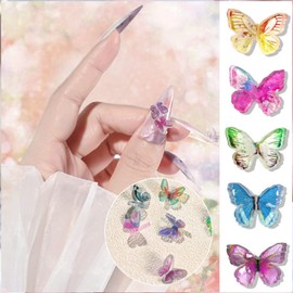 AKOAK 1 Box (6 Colors) Colorful Three-dimensional Butterfly Nail Art Charm, Acrylic 3D Resin Craft Decorative Accessories Aurora Glitter Butterfly Nail Art Decoration and DIY Craft Design