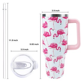 40 oz Tumbler with Handle and Straw, Stainless Steel Insulated Cup with Leak Proof Lid and Straw Lid, Keep Drinks Cold and Hot for Hours(Flamingo)