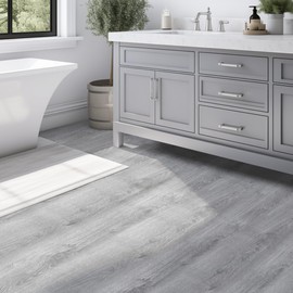 Chejiaye Luxury Thicken Wood Grain Peel and Stick Floor Tiles 17.72 "Wx393.7 L Self-Adhesive Vinyl Flooring Roll - DIY Easy for Wall and Floor,Hard Surface/Waterproof/Anti Slip/Anti Dent (Light Grey)