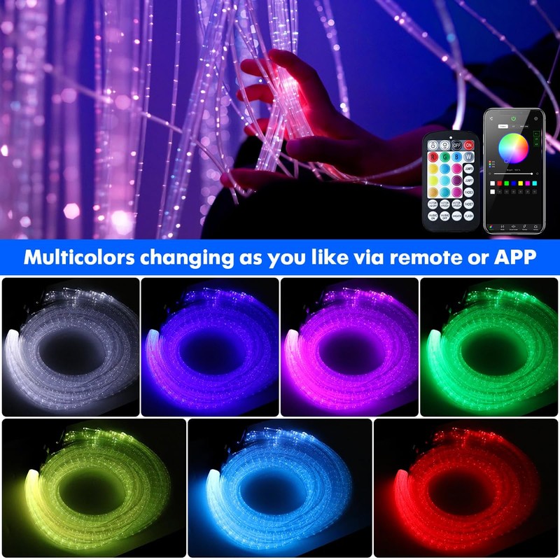 AZIMOM 50pcs 6.5ft Side Glow Fiber Optic Sensory Light for