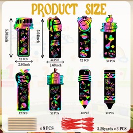 24 Pcs Welcome Back to School Scratch Paper Art Kit | Rainbow Magic Scratch Off Cards Bus Books Pencils Pattern DIY Drawing Paper for Classroom Activity First Day of School Gifts