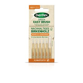 Dentek Green Brush Interdental Brushes - ISO/Size 1 - Extra Fine - For Very Tight Interdental Spaces - Handle Made of FSC Certified Birch Wood - with Hygienic Protective Cap Made of Sugar Cane, 20 g