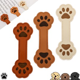 Magnetic Leather Bookmarks, 3Pcs Cute Dog Paw Magnetic Bookmarks Clip, Vintage Book Marker Clip Gifts for Readers, Kids, Book Lovers (Brown+Coffee+White)