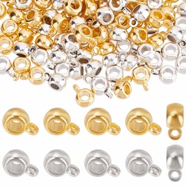 SUNNYCLUE 1 Box of 200 Bails Beads Bail Bead Charms Link Bail Beads European Large Hole Bead Silver Spacer Beads Metal Loose Beads for Jewellery Making Women Adults DIY Bracelet Necklace