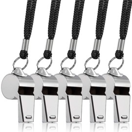 5 Unidades Silbato de Acero Inoxidable, FineGood Silbato de Metal Fuerte con Cordón para los árbitros Entrenadores Salvavidas Survival de Emergencia Baloncesto Fútbol Hockey
