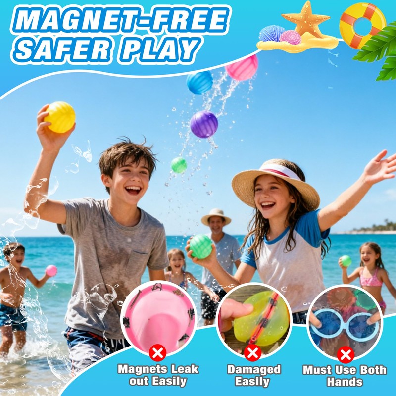 12 Pack Reusable Water Balloons, Squeeze Self-Sealing Quick Fill Silicone