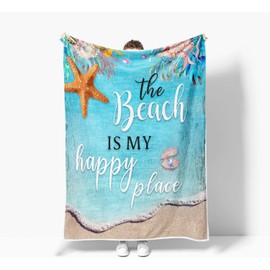 Bcsewcg Teal Throw Blanket, Blue Coastal Ocean Beach Throw Blanket for Couch, Bed, Summer Super Cozy Blankets Fuzzy Plush Lightweight Throw Blankets for Sofa, Bed, Living Room