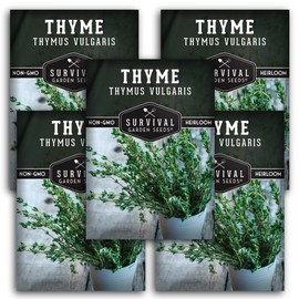 Survival Garden Seeds - Thyme Seed for Planting - 5 Packs with Instructions to Plant and Grow Thymus Vulgaris Herb Plants in Your Home Vegetable Garden - Non-GMO Heirloom Variety - Seed Planting Herb