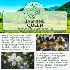 Jasmine Queen Premium Loose Leaf Green Tea With Jasmine – Low Caffeine Imperial Chinese Tea – Relaxing & Calming (175g)