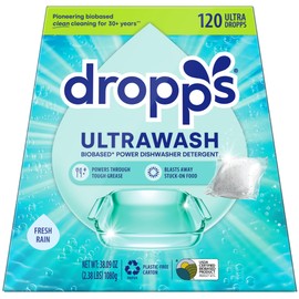 Dropps UltraWash Dishwasher Pods, Fresh Rain (120 Count) - Biobased Power Deep Clean Dishwasher Detergent Tablets for Sparkling Shiny Dishes - No Rinse Aid or Pre-Wash Needed - Dishwashing Pods