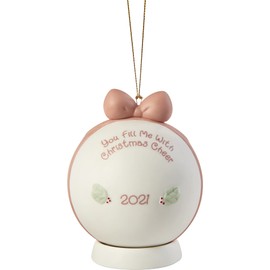 Precious Moments 211003 You Fill Me with Christmas Cheer 2021 Dated Bisque Porcelain Ball Ornament, White