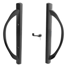 Contemporary Sliding Glass Door Amesbury Truth Handle Replacement Set | Patio Glass Doors Handle Lock Set | Repair and Replace Horizontal Sliding Door Handle Mortise Type, 3-15/16" Screw Holes - Black