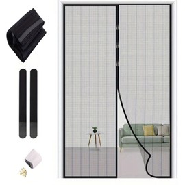 STQDEU Fly Screen Door Magnet, Hands-Free Mesh Partition, Heavy-Duty Curtain with Powerful Magnets and Full Frame Magic Tape, Magnetic Fly Screen Door Protection Against Flies and Mosquitoes (Black,