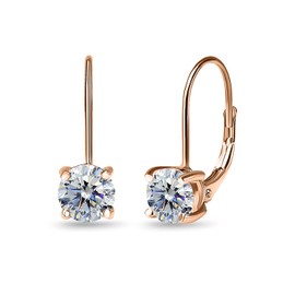 Rose Gold Flashed Sterling Silver Clear Round-cut Crystal Leverback Earrings