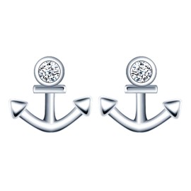 INFINIONLY Delicate Anchor Earrings, 925 Sterling Silver Earrings for Women Girls, Simple Boat Anchor with Cubic Zirconia Stud Earrings, Hypoallergenic Earrings, Sterling Silver, Cubic Zirconia