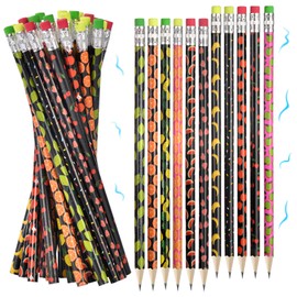Vicloon Scented Pencils, 32pcs Cylinder Wood Pencils, Fruity Pencil Graphite Pencil HB Pencil with Fruit Elements for School Stationery Party Reward Supplies(Black)