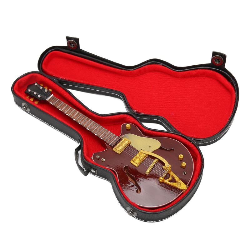 Red and Gold Miniature Electric Guitar Replica with Stand and