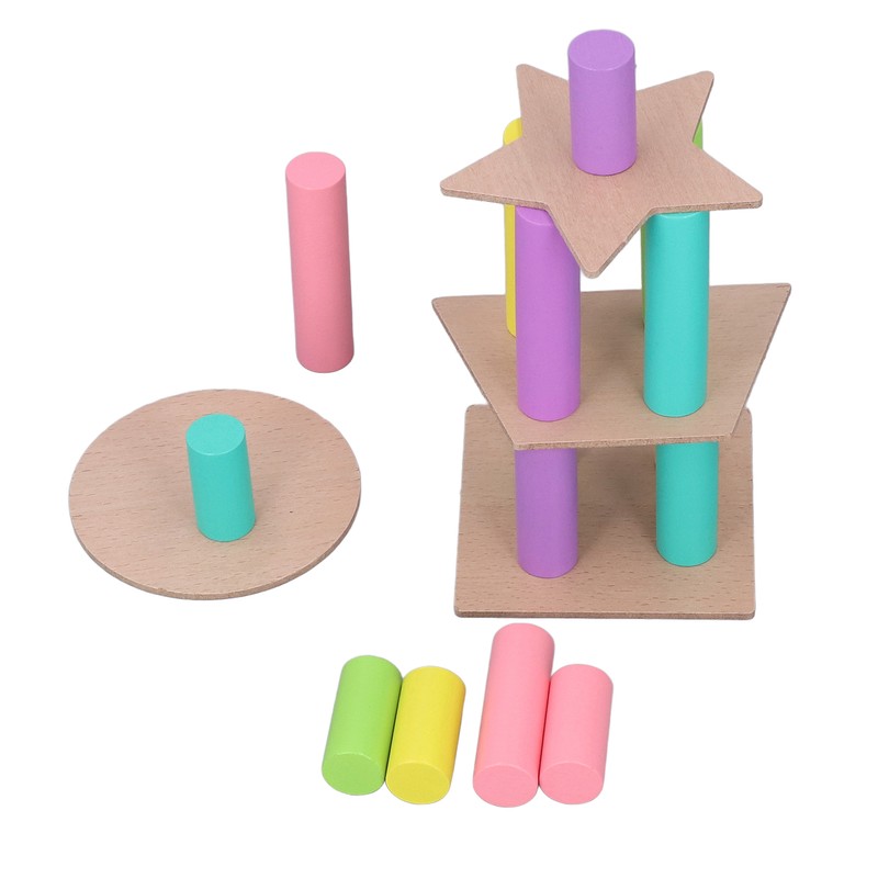 Wooden Tower Stacking Game Wooden Montessori Building Blocks Educational Desktop