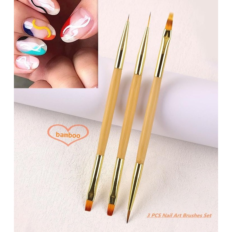 KLDKUST 3 Pcs Nail Drawing Brushes, Dual End Nail Art