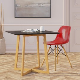 LeisureMod Dover Plastic Molded Dining Side Chair with Wood Dowel Legs (Transparent Red)