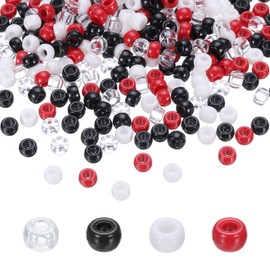 HARFINGTON 1000Pcs Pony Beads 6x9mm 4 Assorted Colors Acrylic Bulk Plastic Barrel Bead Red White Black Clear for Necklace Key Chain Jewelry Making