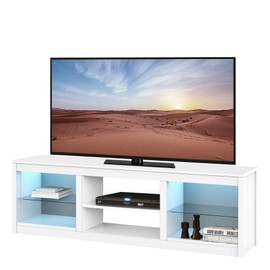 Vaczon TV Stand for 75" TVs, 66" LED Entertainment Center with 3-Height Adjustable Storage Shelves, Modern Console Table TV Stands for Living Room, Bedroom, Office, Easy Assembly, White