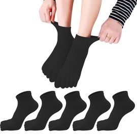 XKAOPUTE 5 Toe Socks, Ankle Length, Crew Length, Women's, Women's, Sports, Running Socks, Short, Cotton, 5 Toe Socks, Breathable, Durable, Odorless, Set of 5 Pairs, black ankle length