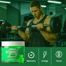 Big Bear Bites Creatine Monohydrate Gummies for Men & Women | 5000mg of Creatine Gummies per Serving | Sugar, Gluten Free & Halal | Pack of 90 for Pre Workout Support | Green Apple Flavor