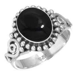 Jeweloporium 925 Silver Ring for Women Size V Genuine Black Onyx Stone Solitaire Silver Ring Thanksgiving Gift Costume Jewelry