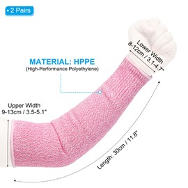 PATIKIL 8 Inch Cut Resistant Sleeve, 2 Pairs Arm Safety Protectors Sleeves Forearm Sleeve HPPE Level 5 Protection for Thin Skin and Bruising, XXS, Pink