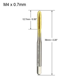 sourcing map Metric Machine Tap M4 x 0.7mm H2 Titanium Coated (Ti-Coated) High Speed Steel 3 Straight Flutes Screw Thread Tapping Threading Machinist Repair DIY Tool