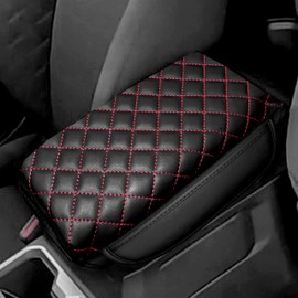 1.2in Thickness Center Console Cover for Tacoma Accessories 2024 2025 2026 Armrest Cover Leather Armrest Box Lid Protector Cushion Pad with Pockets Interior (Red Stitch)