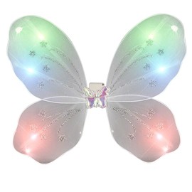 White Light Up Butterfly Fairy Wings with Multicolor Flashing Blinking LEDs