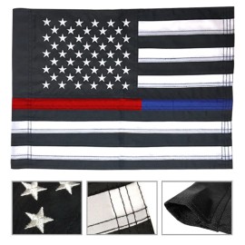 12x18 THIN RED+BLUE LINE USA Flag Embroidered Nylon Garden Flag with Sleeve