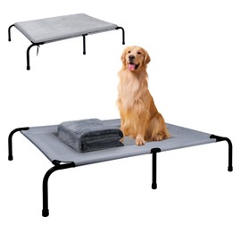 Outdoor Dog Elevated Bed for Large Dogs with Plush Mat, Durable Washable Raised Dog Beds, Indestructible Cooling Dogs Beds, Chew Proof Pet Cot Hammock for Large Breathable Outside (XL)