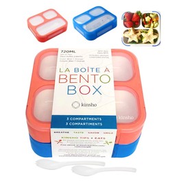 kinsho - Cajas bento para niños, juego de fiambrera para niños, niñas y adultos, recipientes a prueba de fugas de 3 compartimentos para comidas o aperitivos para viajes preescolares, trabajo de viajes
