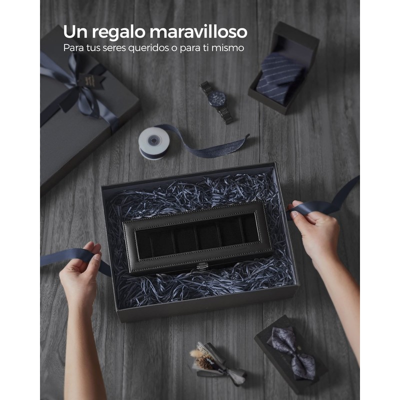 SONGMICS Caja de Relojes para 6 Relojes, Estuche de Relojes,